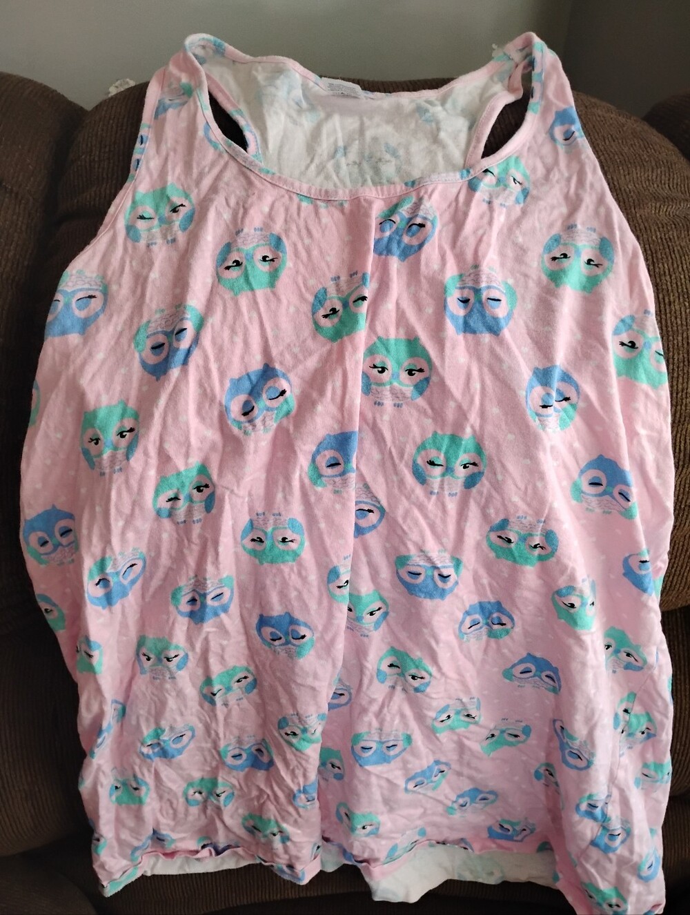 Pink Owl-Print Racerback Sleep Tank